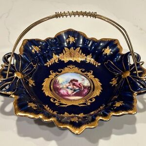 Cobalt Blue Gold Rose Medallion Centerpiece Plate COURTING COUPLE Cosmos Imports